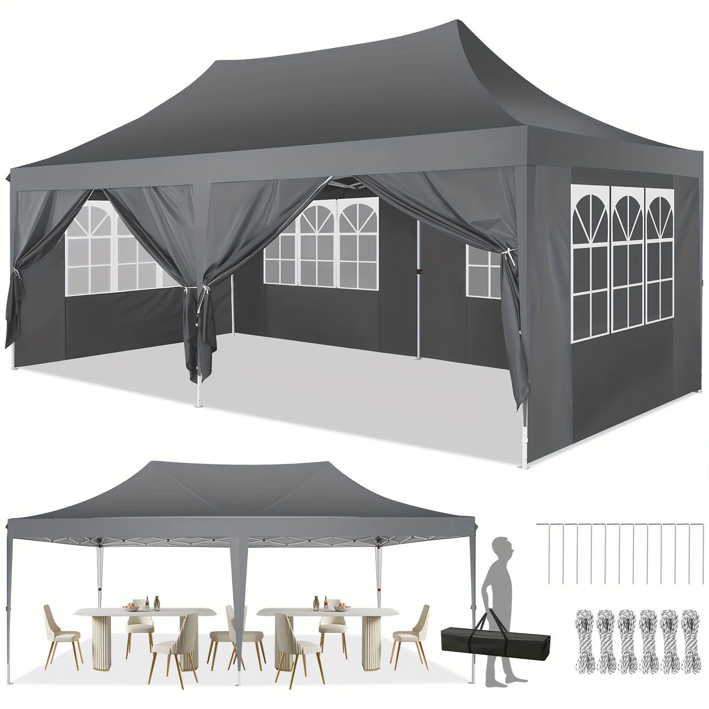 10x20 Pop Up Canopy Tent with 6 Sidewalls, Wedding Party Tent Outdoor Canopy UV50+ Waterproof Canopy Tent Outdoor Gazebo