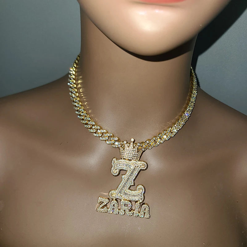 Two Rows Customized Name Necklace First Row make as First Letter Hip Hop Jewelry