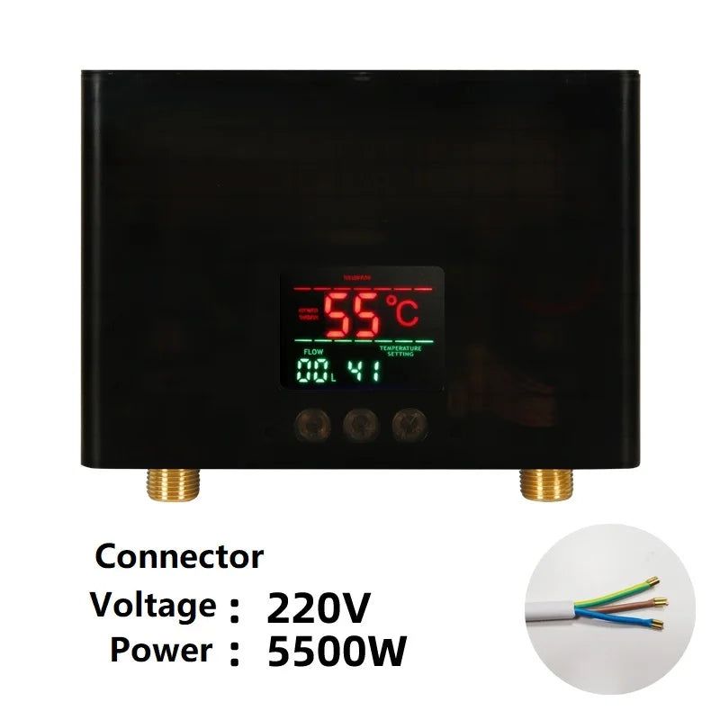 110V/220V Instant Water Heater Bathroom Kitchen Wall Mounted Electric Water Heater LCD Temperature Display with Remote Control