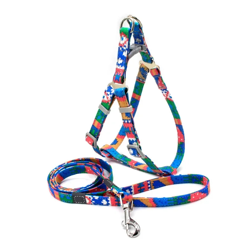No Pull Dog Harness Set with 1.2m Dog Leash Size Adjustable Canvas Print Harness for Dogs Pitbull Leashes Dog Supplies for Pet