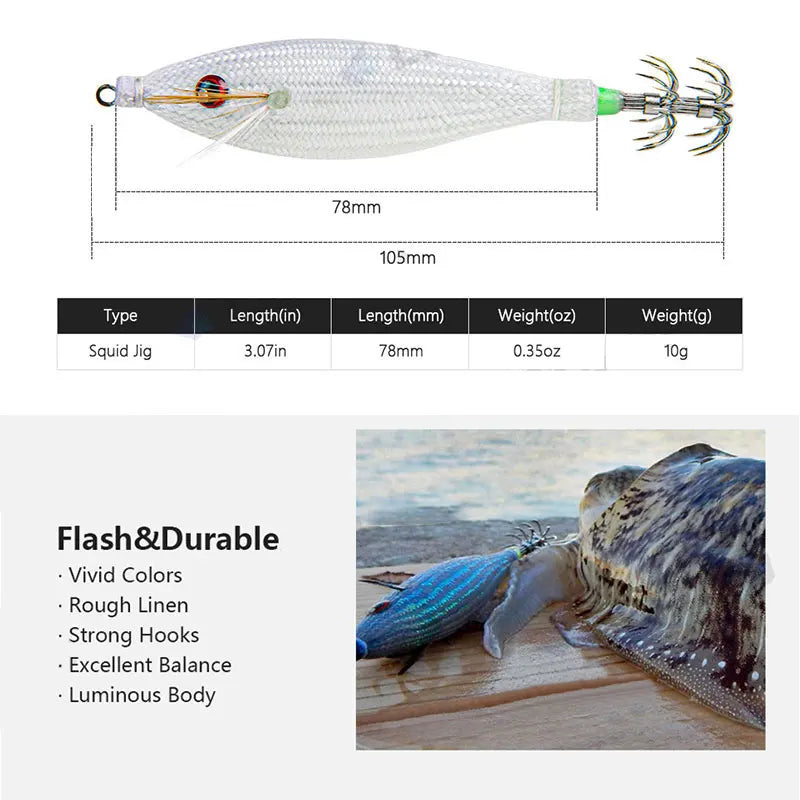 Fishing Accessories 78Mm 10G Floating Squid Jig Jigging Fishing Lure Artificial Plastic Squid Hook for Sea Boat Fishing Tools