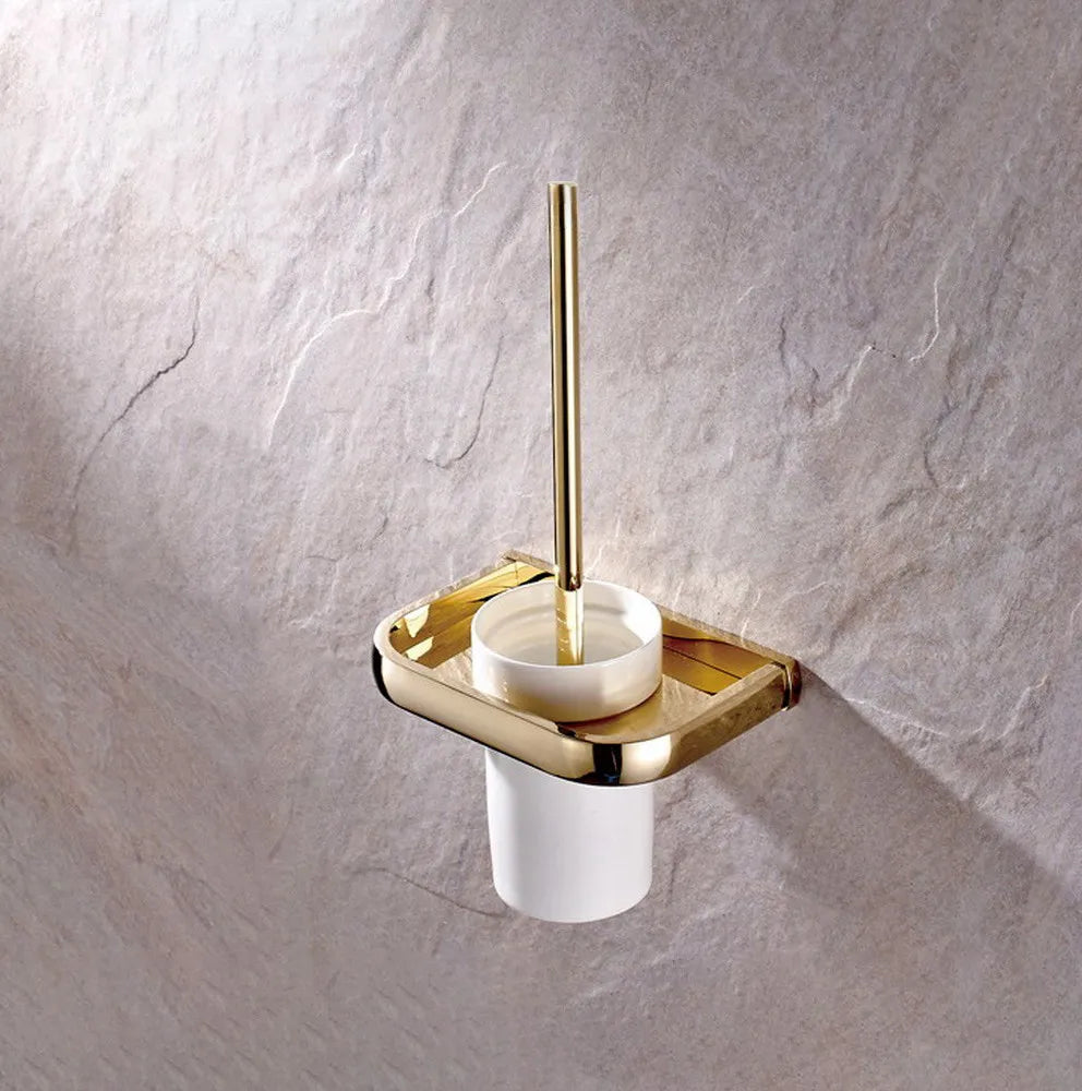 Luxury Gold Color Brass Square Bathroom Accessories Towel Shelf Towel Holder Toilet Paper Holder Wall Mounted Bath Hardware Sets