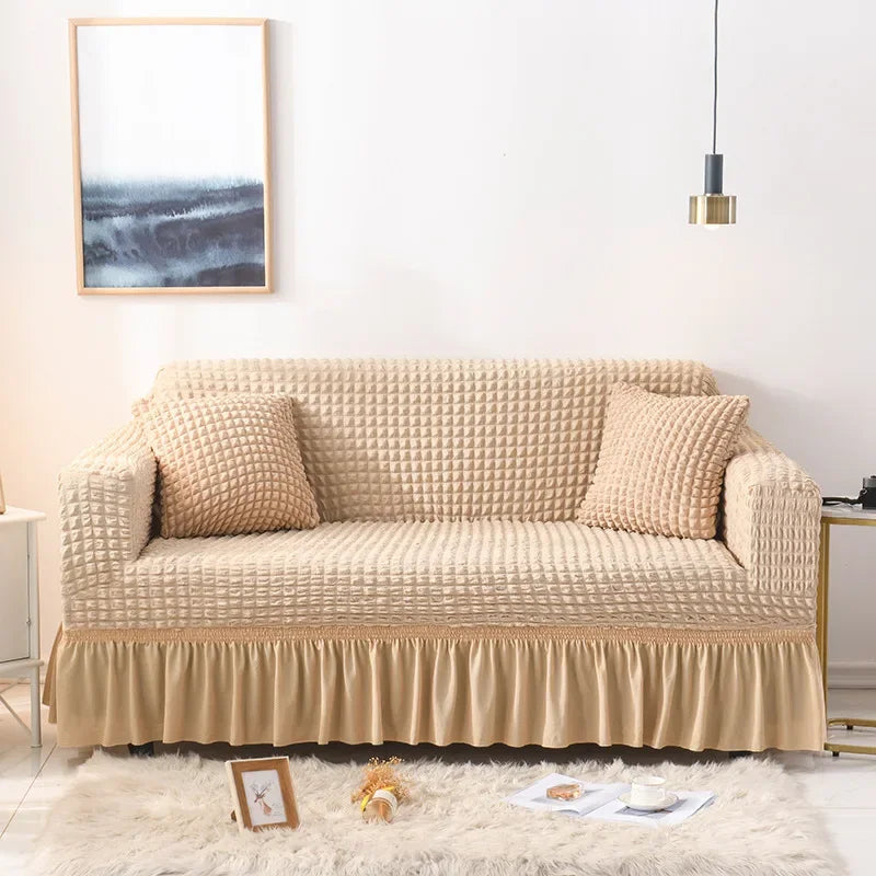 Sofa Cover for Living Room Thick Ruffled Seersucker Elastic L Shaped Corner Sofa Cover 1/2/3/4 Seater Cover for Sofa