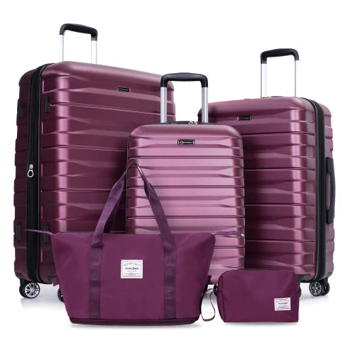 Luggage set of 5 pieces, expandable hard PC luggage set with TSA lock for rotating wheels, polychrom lightweight rolling luggage