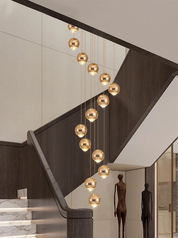 Living Room Modern LED Lighting Apartment Stairwell Hanging Lamps Villa Hall Staircase Pendent Lights Lobby Spherical Chandelier