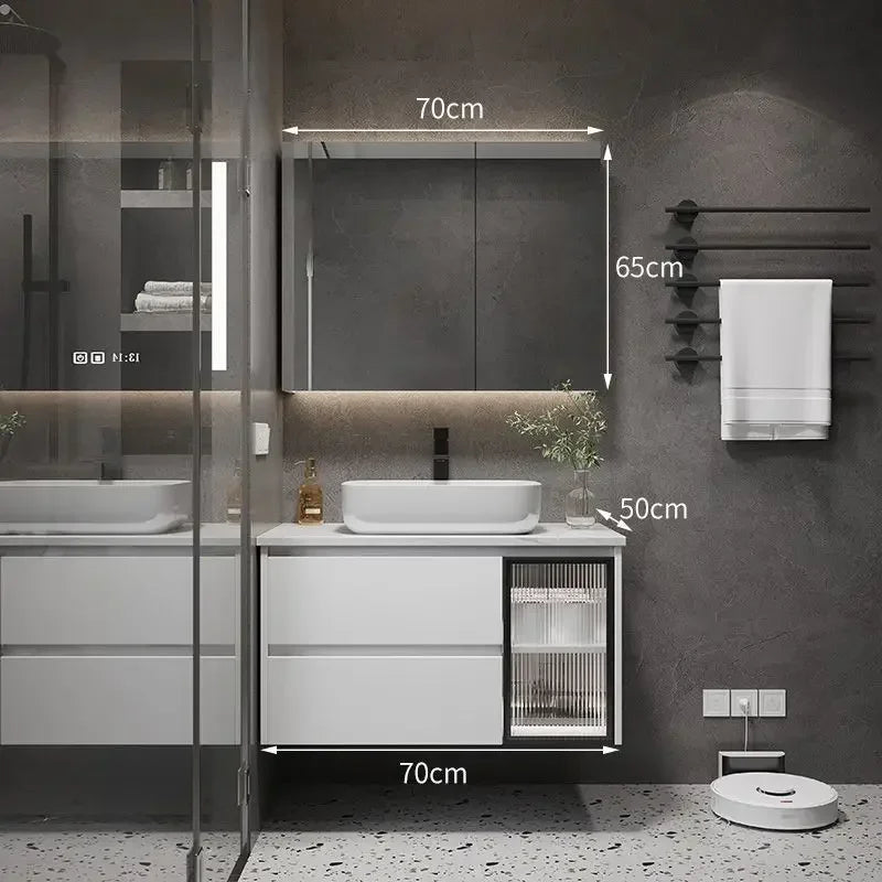 Bathroom Cabinets with Integrated Ceramic Basin Modern Bathroom Vanity Smart Mirror Cabinet Sink Washbasin Bathroom Furniture