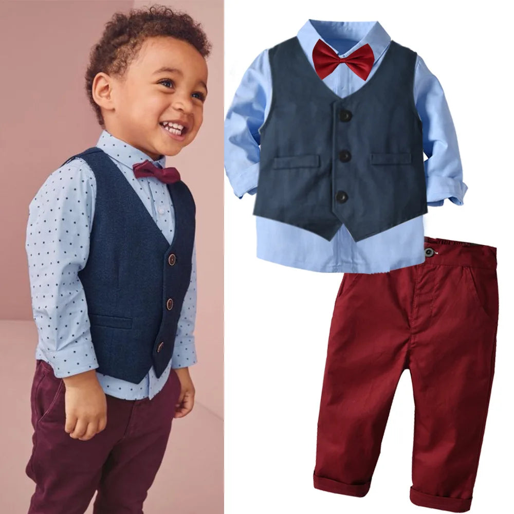 Baby boy's clothing spring and autumn gentleman's birthday suit newborn party dress soft cotton vest + shirt + pants baby 4-piec