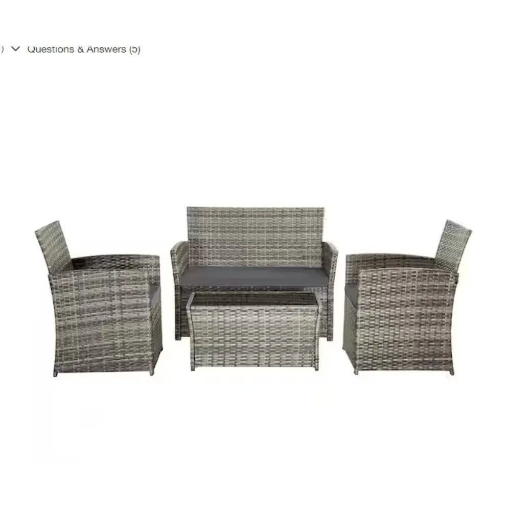 Gray 4-Piece Wicker Outdoor Patio Conversation Furniture Sofa set with Gray Cushions and Coffee Table, Apt, Porch, Yard