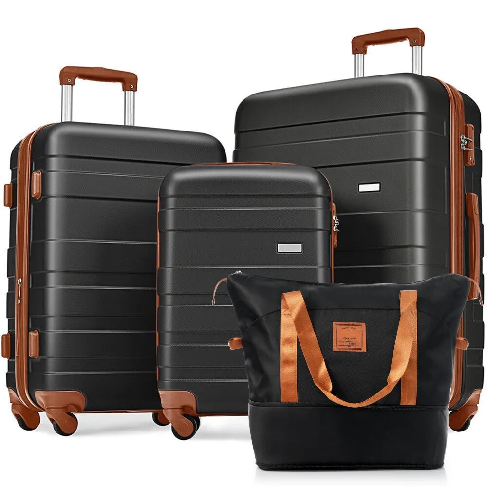 Luggage Sets 4 Piece, ABS Durable Suitcase with Travel Bag, Carry On Luggage Suitcase Set with 360° Spinner Wheels, pink