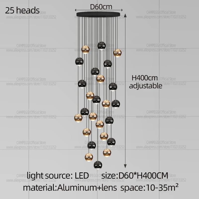Living Room Spherical Lighting Apartment Stairwell Hanging Lamps Villa Hall LED Staircase Pendent Lights Modern Lobby Chandelier