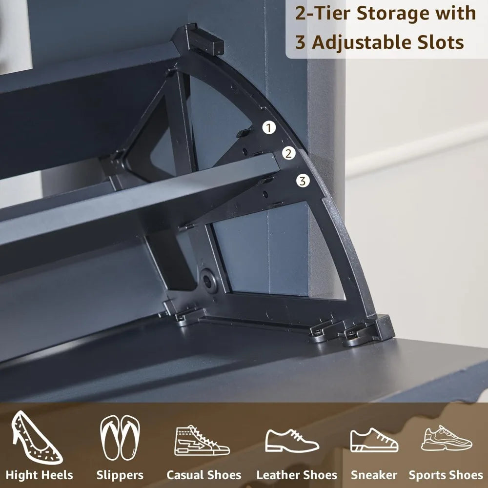 Fluted Shoe Storage Cabinet with 2 Flip Drawers & Sliding Door, 4-Tier Adjustable Shelves, 47" Wide Freestanding Shoe Organizer