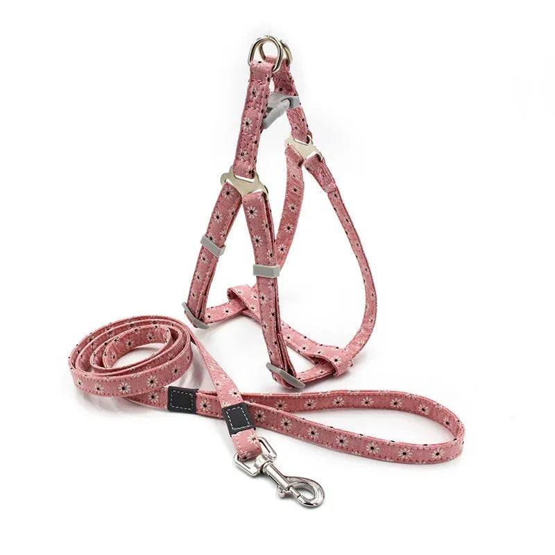 No Pull Dog Harness Set with 1.2m Dog Leash Size Adjustable Canvas Print Harness for Dogs Pitbull Leashes Dog Supplies for Pet