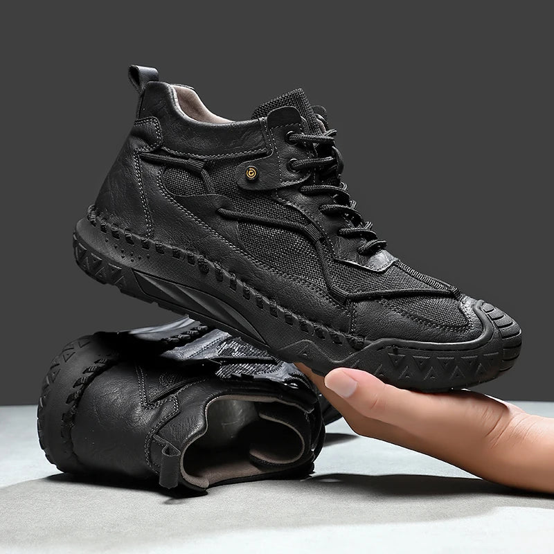 Outdoor Mens Casual Leather Ankle Boots Fashion Motorcycle Shoes Versatile Man Casual Shoes Comfortable Sports Footwear Sneakers