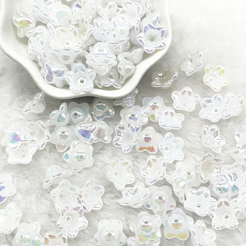 NEW 50pcs 7x13mm Gradual Change Acrylic Bellflower Beads Caps Jewelry Findings Charms Bracelets Spacer Beads for Jewelry Making