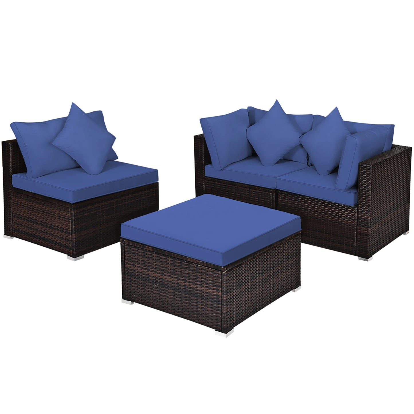 4PCS Patio Rattan Furniture Set Sofa Ottoman Cushion Garden Deck Navy