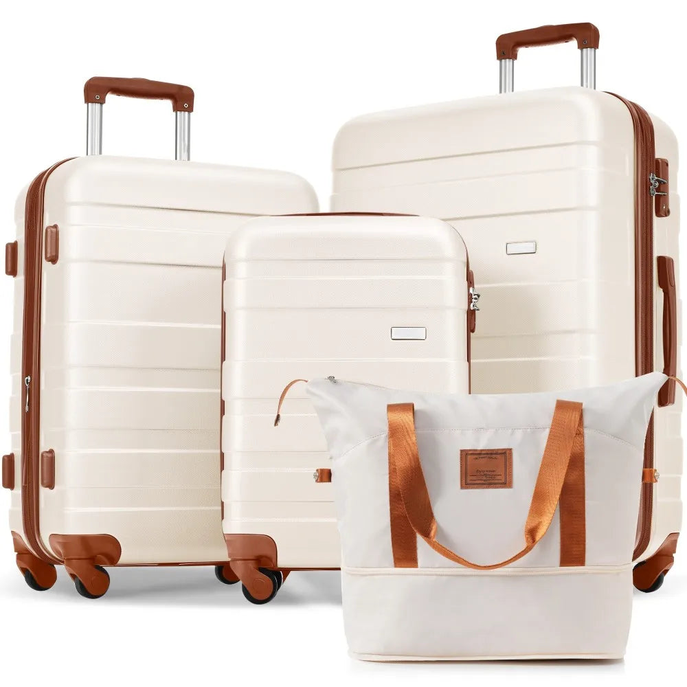Luggage Sets 4 Piece, ABS Durable Suitcase with Travel Bag, Carry On Luggage Suitcase Set with 360° Spinner Wheels, pink