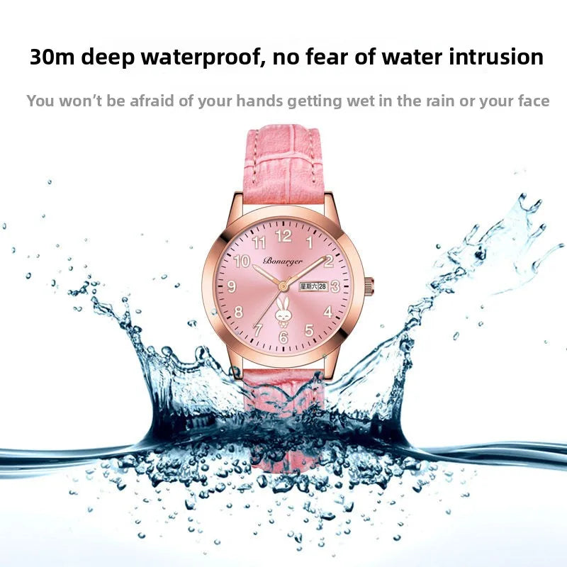 Girls' Rabbit Luminous Watch – Waterproof Cute Wristwatch for Teens, Women’s Casual Quartz Watch