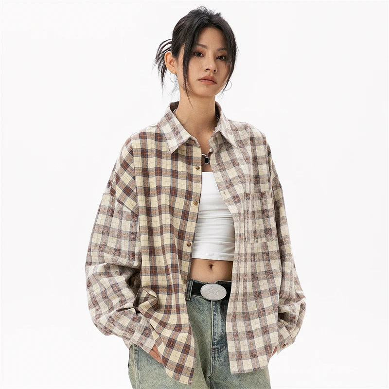 Women's Elegant Blouse Cotton Plaid Shirts Jackets Middle-aged Fashion Women's Clothing 2024 Sales Couples Shirts and Blouses