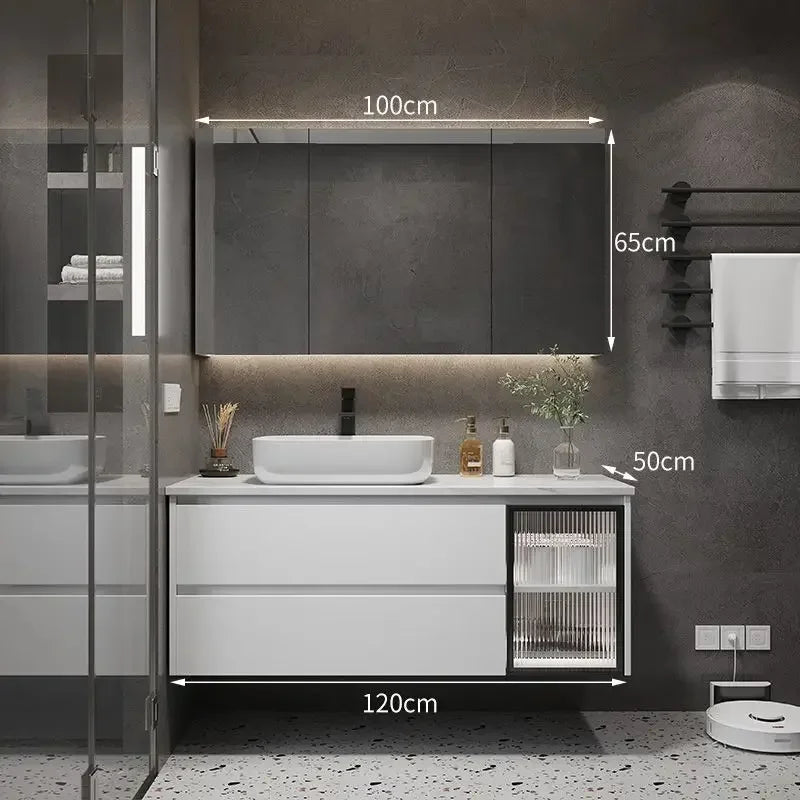 Bathroom Cabinets with Integrated Ceramic Basin Modern Bathroom Vanity Smart Mirror Cabinet Sink Washbasin Bathroom Furniture