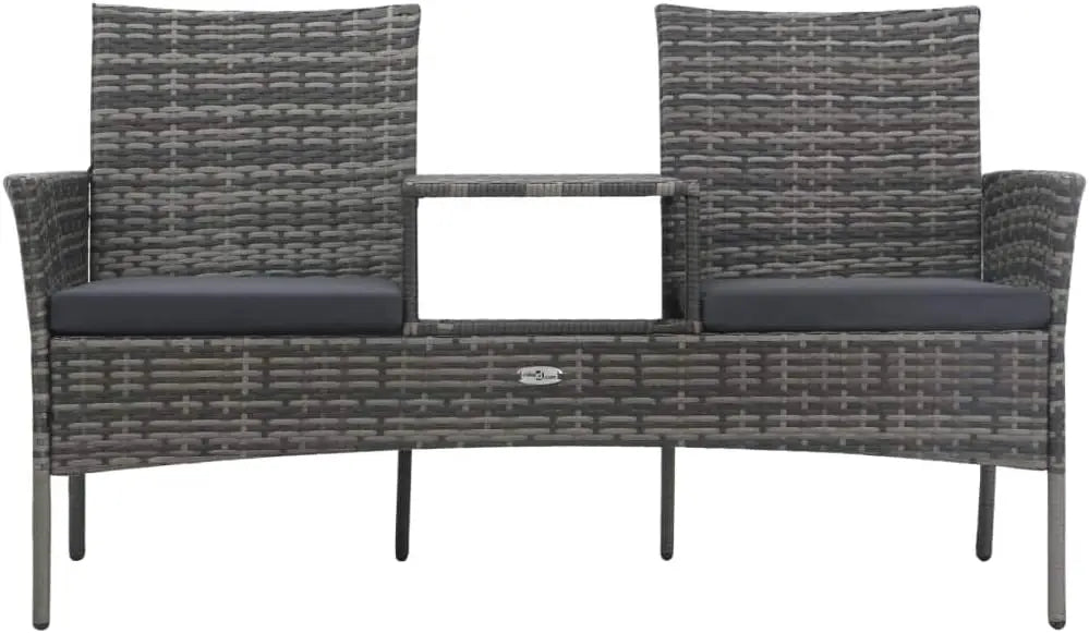Modern 2Seater Patio Sofa with Tea Table WeatherResistant Lightweight Poly Rattan Outdoor Furniture Set Anthracite