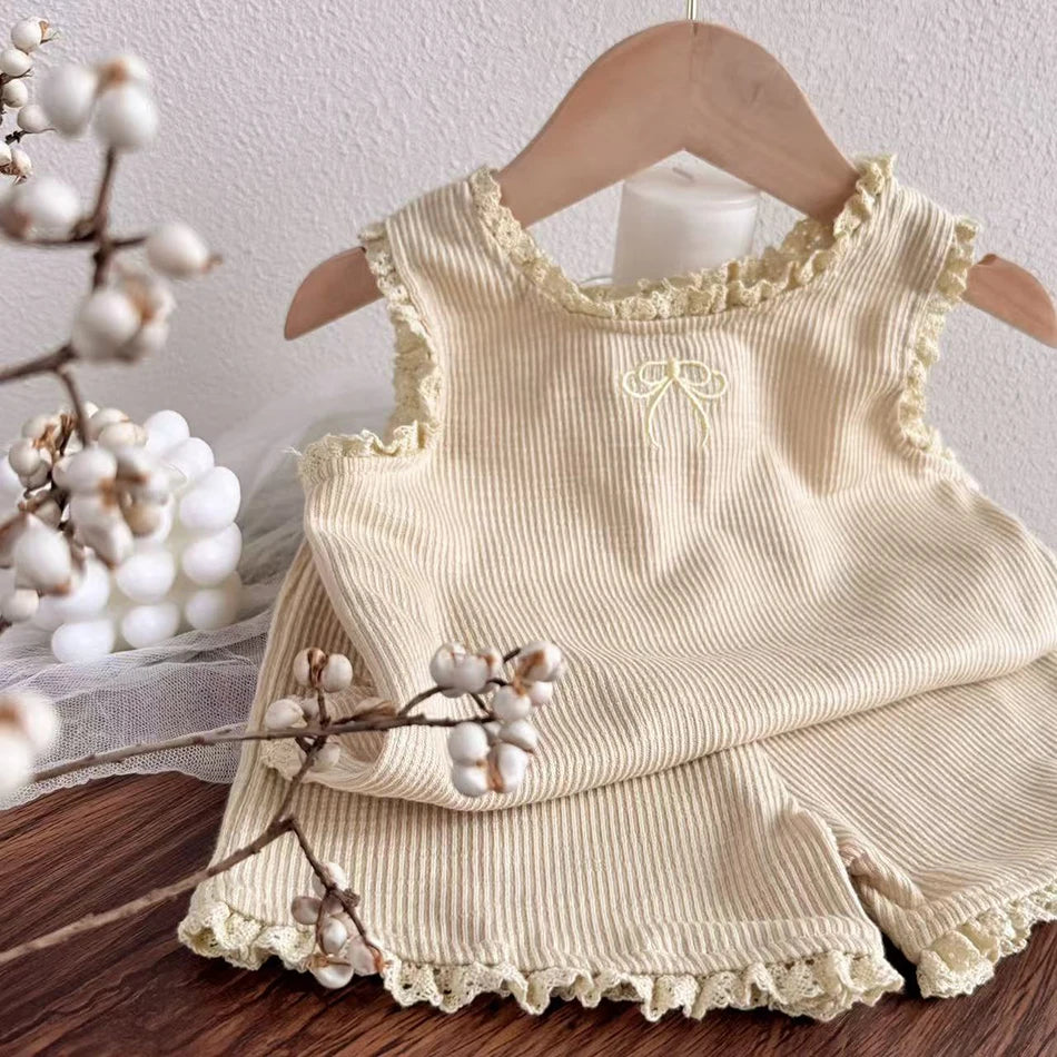 Baby Girl Ruffles Sleeveless Vest Shorts Two Piece Set Children Summer Casual Outfit Lightweight Toddler Clothes 2025