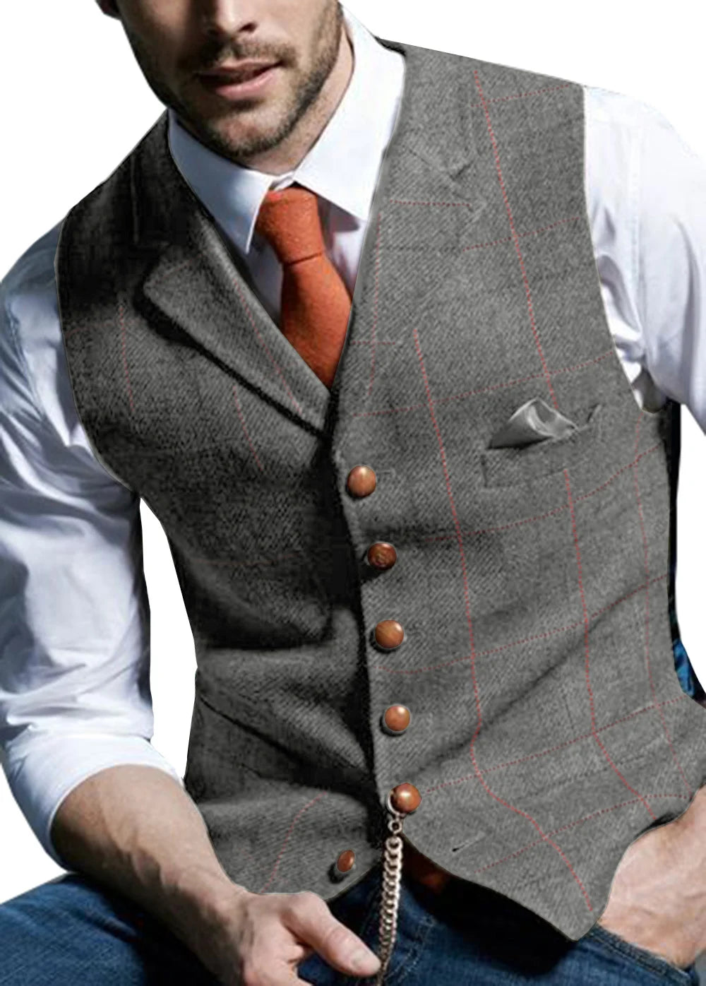 Men's Vests Tweed Suit Business Clothing for Men Striped Waistcoat Punk Vest Groomman Wedding Brwon Black Grey Jacket Bleazer