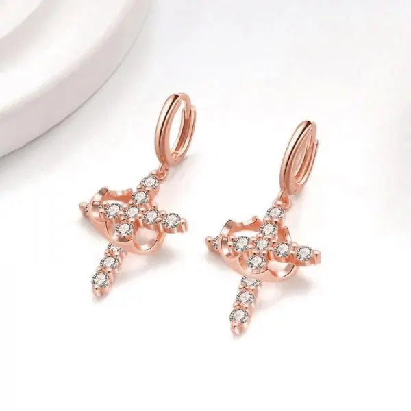Rotatable Crown Rhinestone Cross Choker Necklace Earrings Rings for Women Minimalist Cross Chain Christian Jewelry Prayer Gift