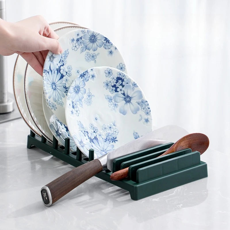 Kitchen Organizer Pot Lid Rack Plastic Spoon Holder Pot Lid Shelf Cooking Dish Rack Pan Cover Stand Kitchen Accessories