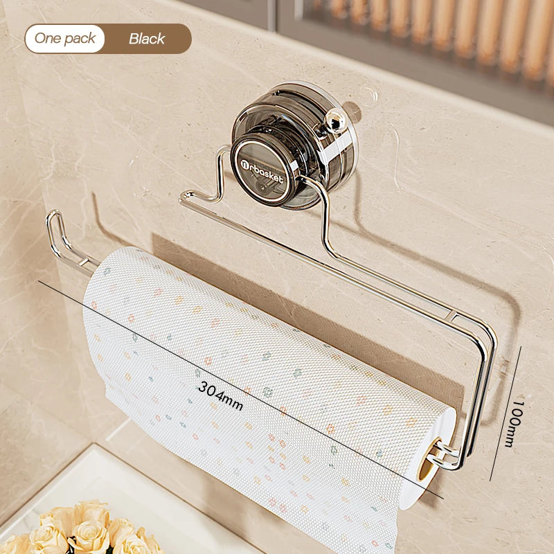 Bathroom Storage Rack With Strong Suction Cup No Punching Wall Mounted Bathroom Kitchen Tissue Holder For Multi Scene Storage