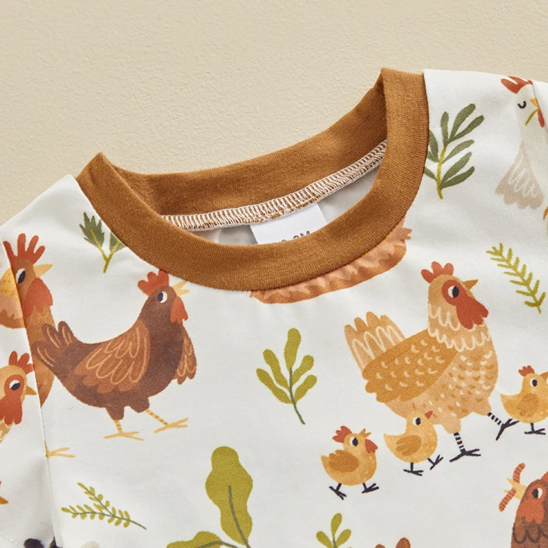 2024-01-16 Lioraitiin 3M-3Y Toddler Baby Boy Farm Clothes Western Farm Chicken Animals Tractor Shirt Short Pant Summer Outfit