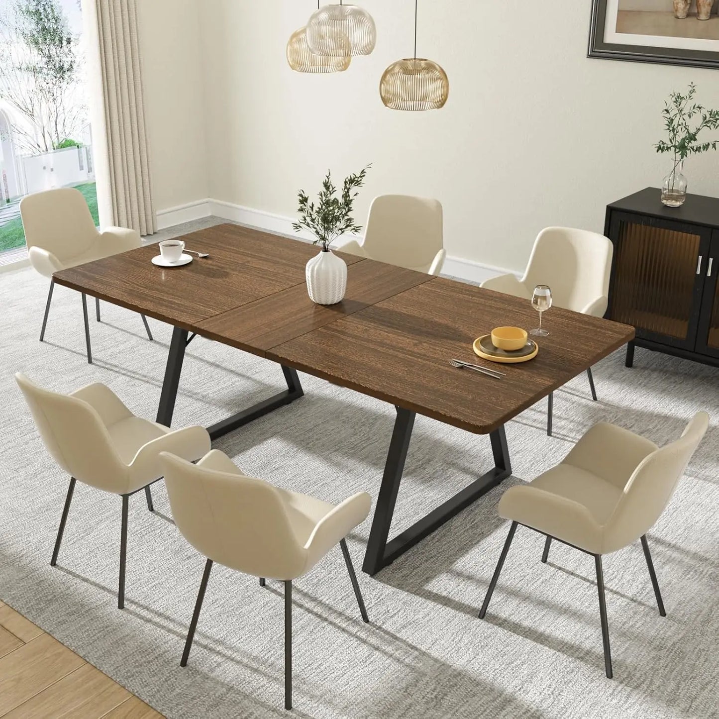 Vabches Extendable Dining Table for 4-6, 67" Wood Rectangle Kitchen Table Modern Large Dining Room Table Space Saving Furniture