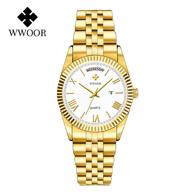 WWOOR Luxury Watches Gift For Men Waterproof Stainless Steel Date Clock New Men Quartz Wristwatches Male Watch Relogio Masculino