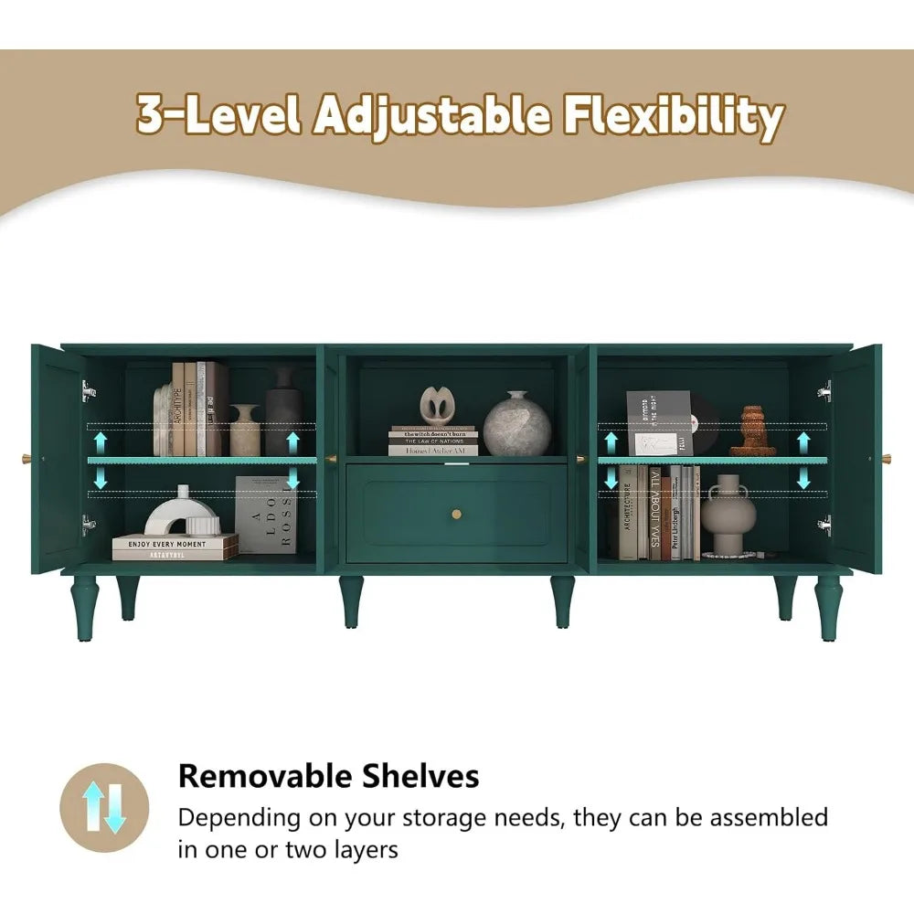 67'' Mid-Century Modern TV Stand with Storage Drawer and Doors, Long TV Stand with Adjustable Shelves for 75 Inch TV for Living