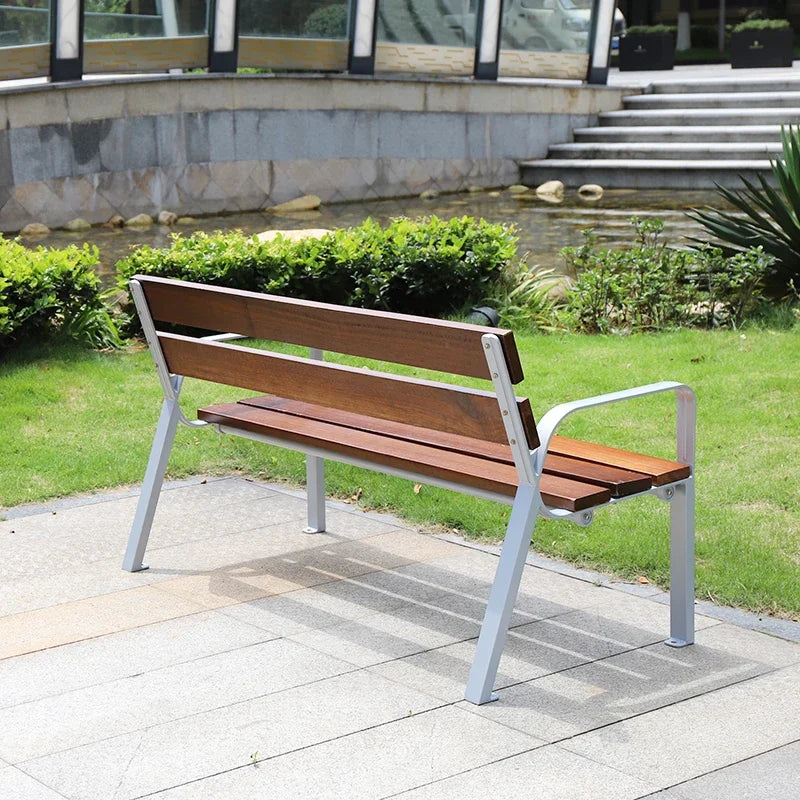 New Design !! Patio Outdoor Benches With Solid Wood Outdoor Park Benches For 2-3 Seats With Armrest Outside Bench For Street