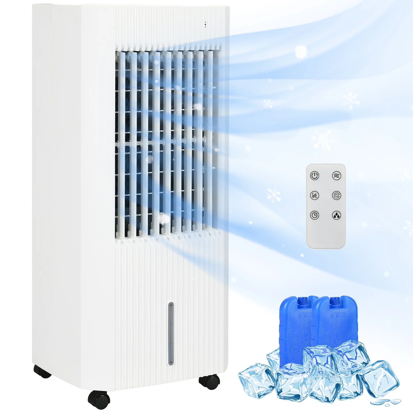HOMCOM Portable Air Cooler with Humidifier, Ice Packs, Oscillation, White