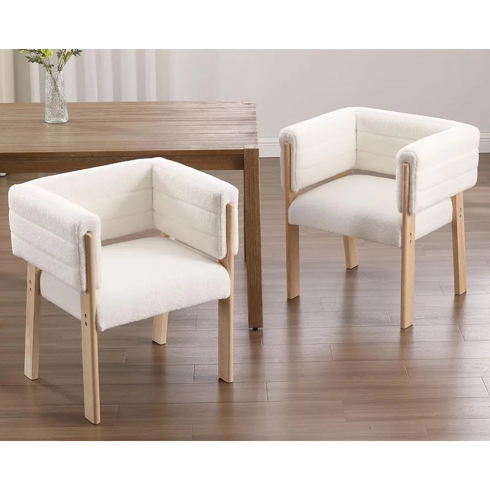 Mid Century Barrel Upholstered Dining Chairs Set of 4, Sherpa Fabric Kitchen Dining Chairs Modern Accent Side Armchairs with Wo