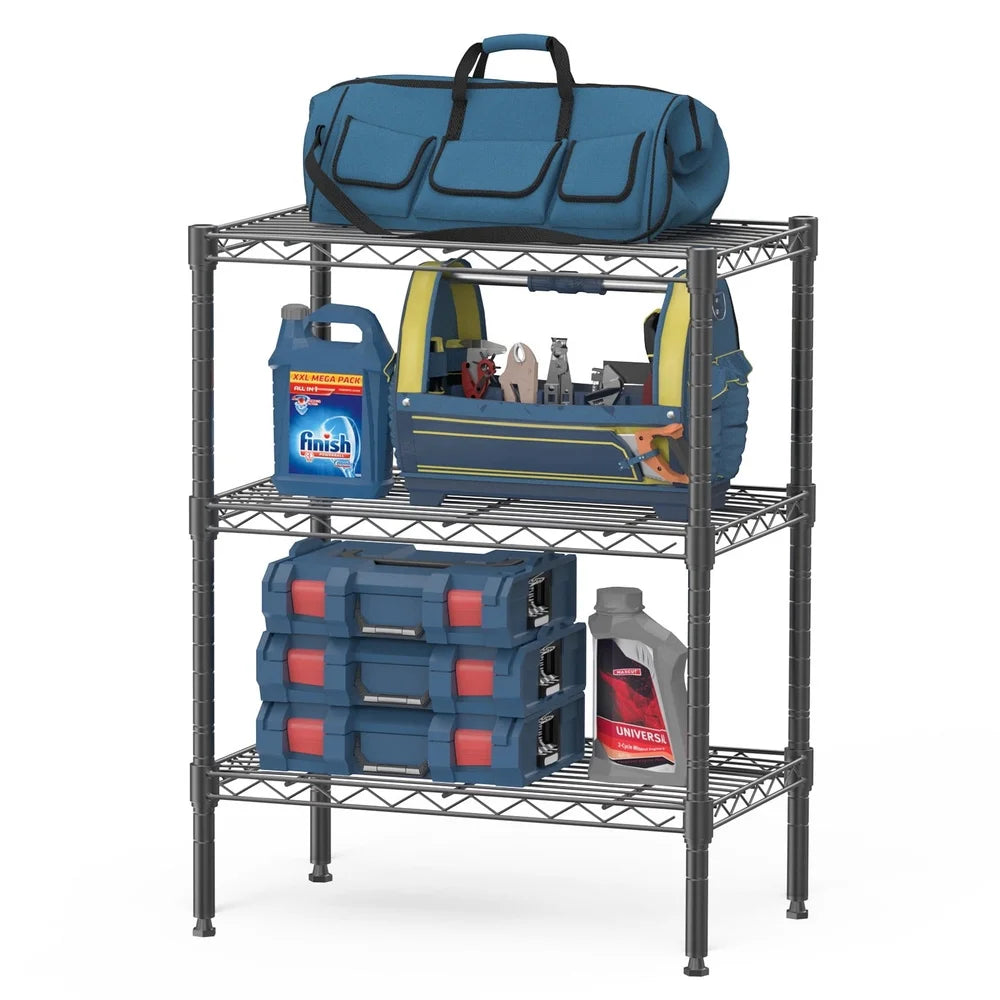 3-Tier Adjustable Heavy Duty Steel Wire Shelving Unit Storage Rack Kitchen Garage Office Organization Freestanding Metal Shelf