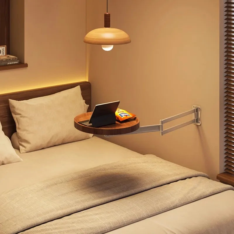 Bedside floating table, foldable bedside storage rack hanging table, small round bedside side of small side of home bedroom