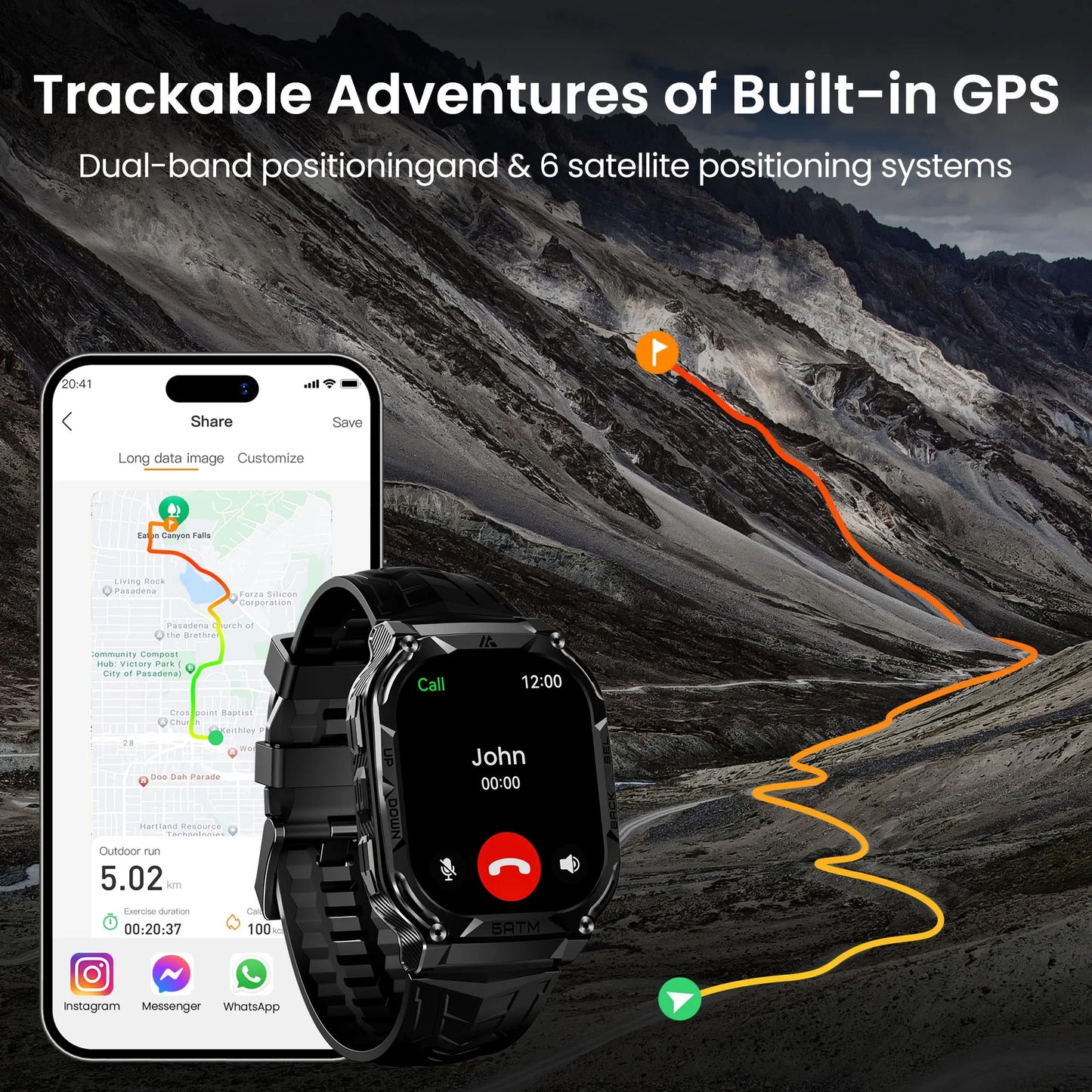 HIDAMEL M3E GPS Smart Watch For Men Barometer Altitude Compass 6 Satellite Positioning Systems 480mAh 60 Days Extra-Long Battery