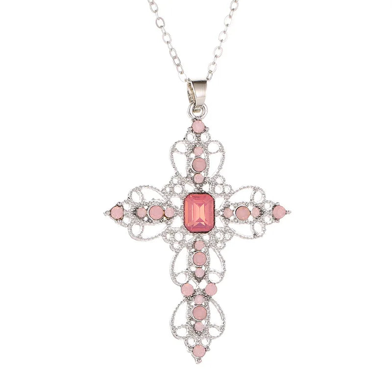 Gothic Big Zircon Cross Necklace Unisex Y2K Irregular Goth Large Cross Pendant Necklaces for Men Women Couple Necklace Jewelry