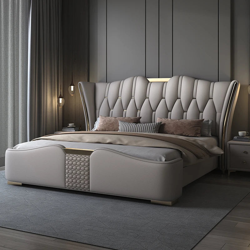 Italian Style Double Bed Modern Minimalist Camping Pliable Luxury Double Bed Headboard Storage Camas Matrimoniales Furniture