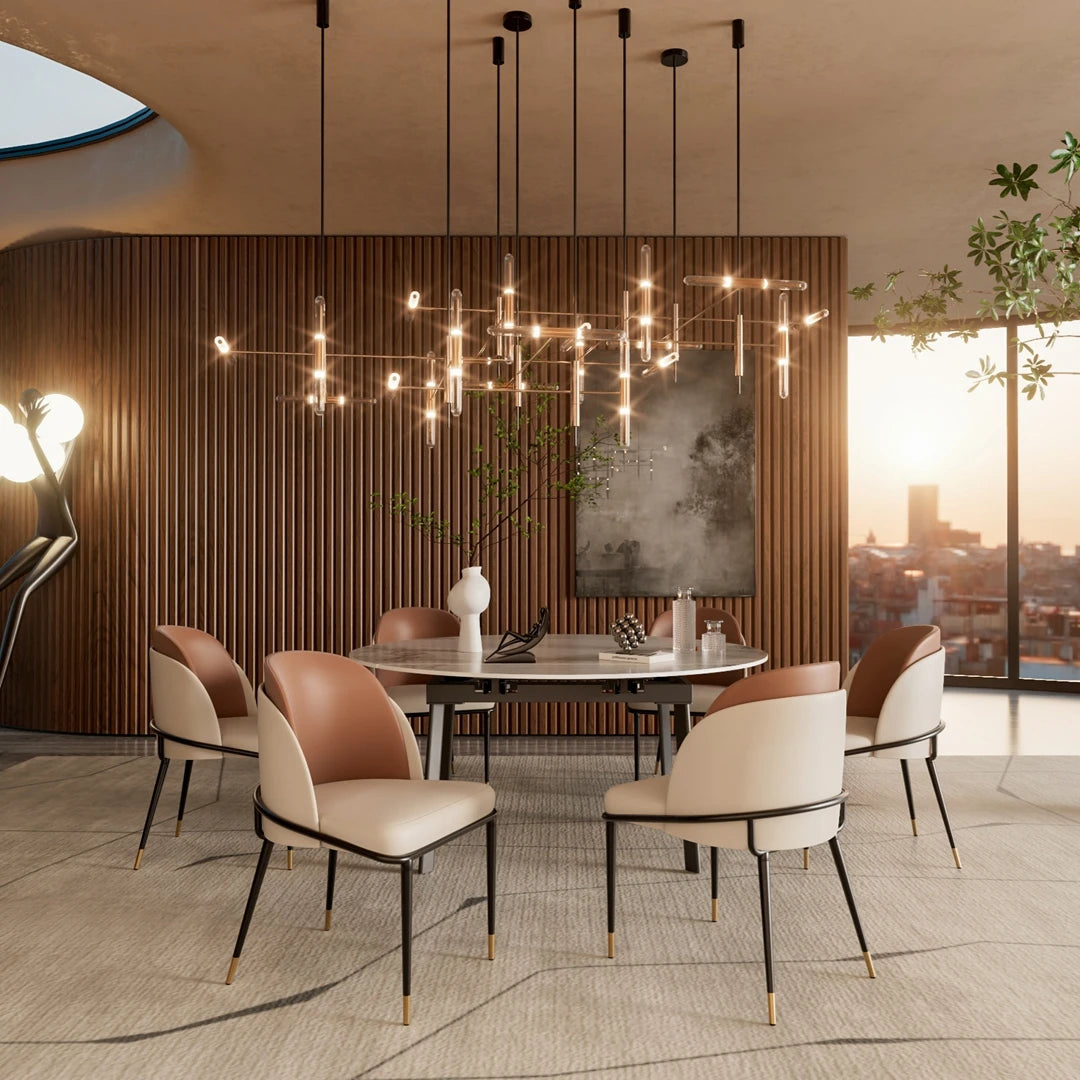 2-Piece Dining Chairs Black Metal Frame Two-Tone Microfiber Leather Upholstered Seat Modern Side Chairs for Dining/Living Room