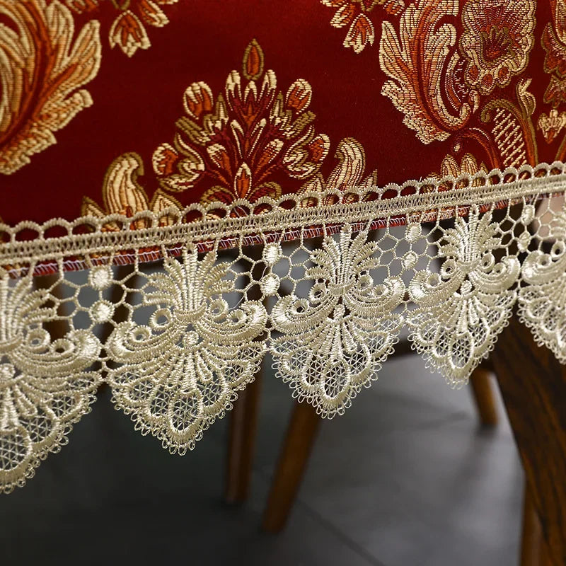 Tablecloth Table Jacquard Chinese Red Embroidered Dining Table Cover Rectangle Table Cloth Flower Lace Bedside TV Cabinet Dust