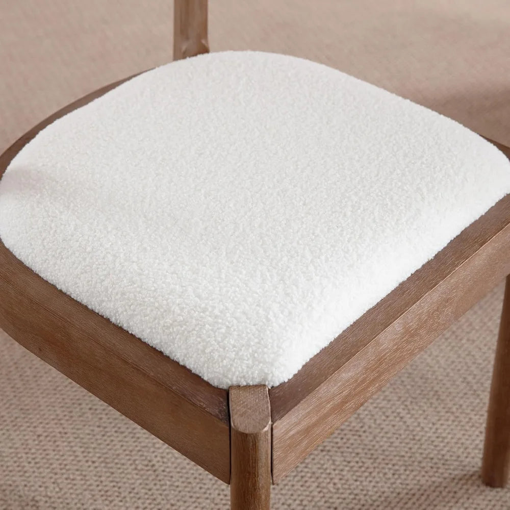 Mid Century Modern Dining Chairs Set of 4, Comfortable Boucle Open Back Wood Side Chairs for Dining Room/Lounge/Restaurant, Whit