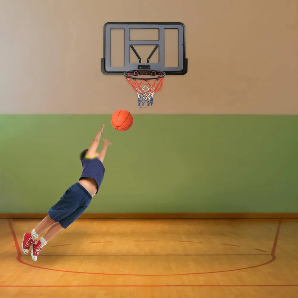 Basketball Backboard and 17" Rim Combo Kit PET Material Basketball Hoop in-Ground Wall Mounted Kids/Adults Indoor/Outdoor