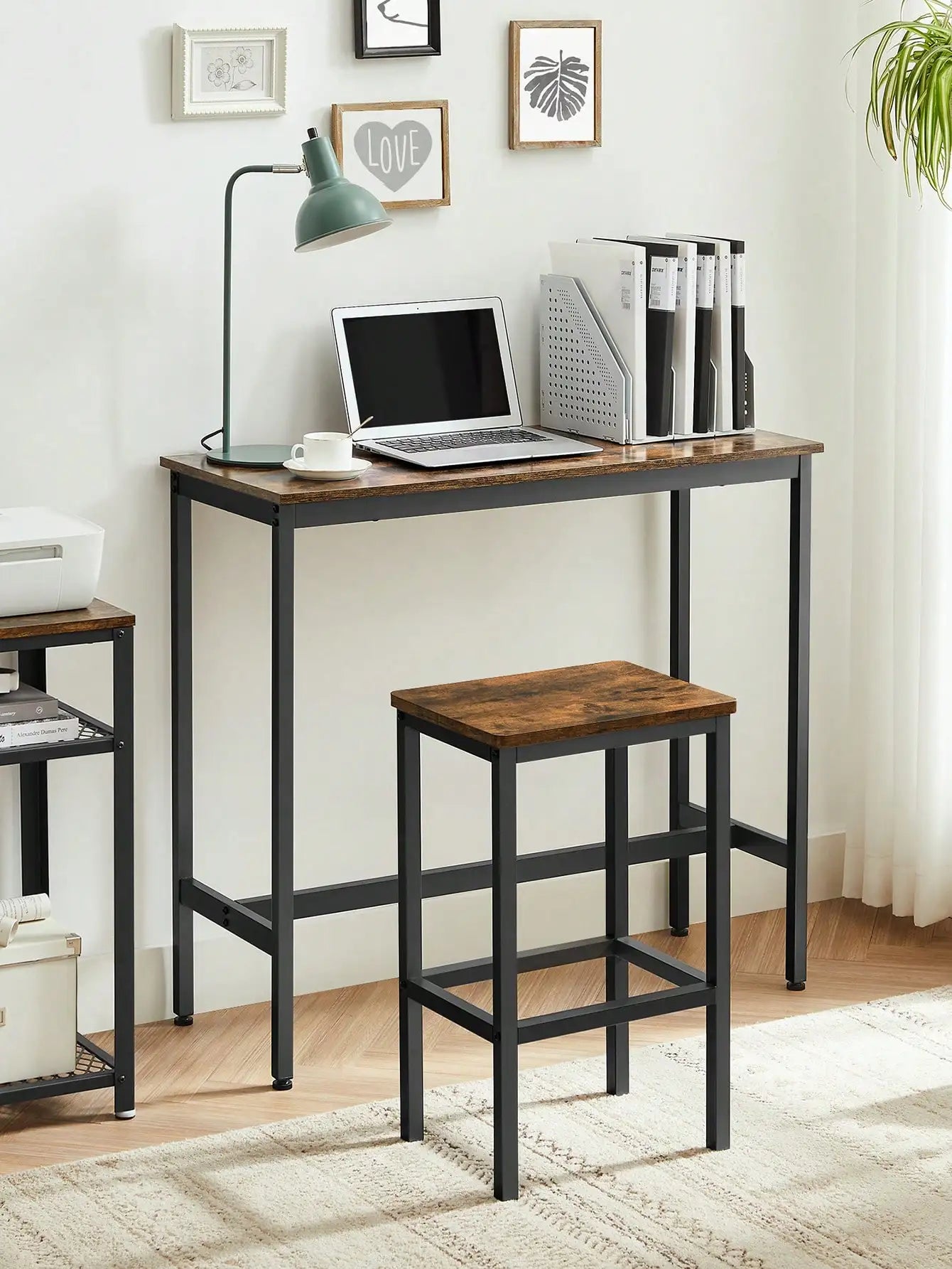 VASAGLE Dining Table Set, Bar Table with Stools, Breakfast Bar Table, 2 Stools, Industrial Steel Frame, Rustic Brown/Black