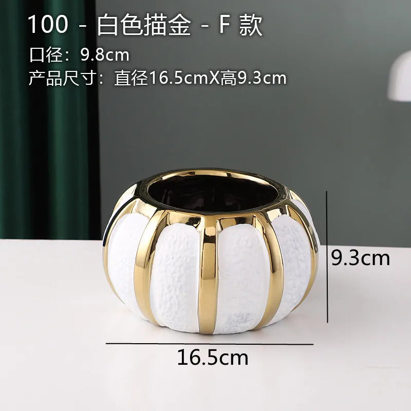 White Gold Ceramic Vase Desktop Flower Arrangement Hydroponic Vases Dried Flowers Vase Plant Vases Flowerpot Decoration Crafts