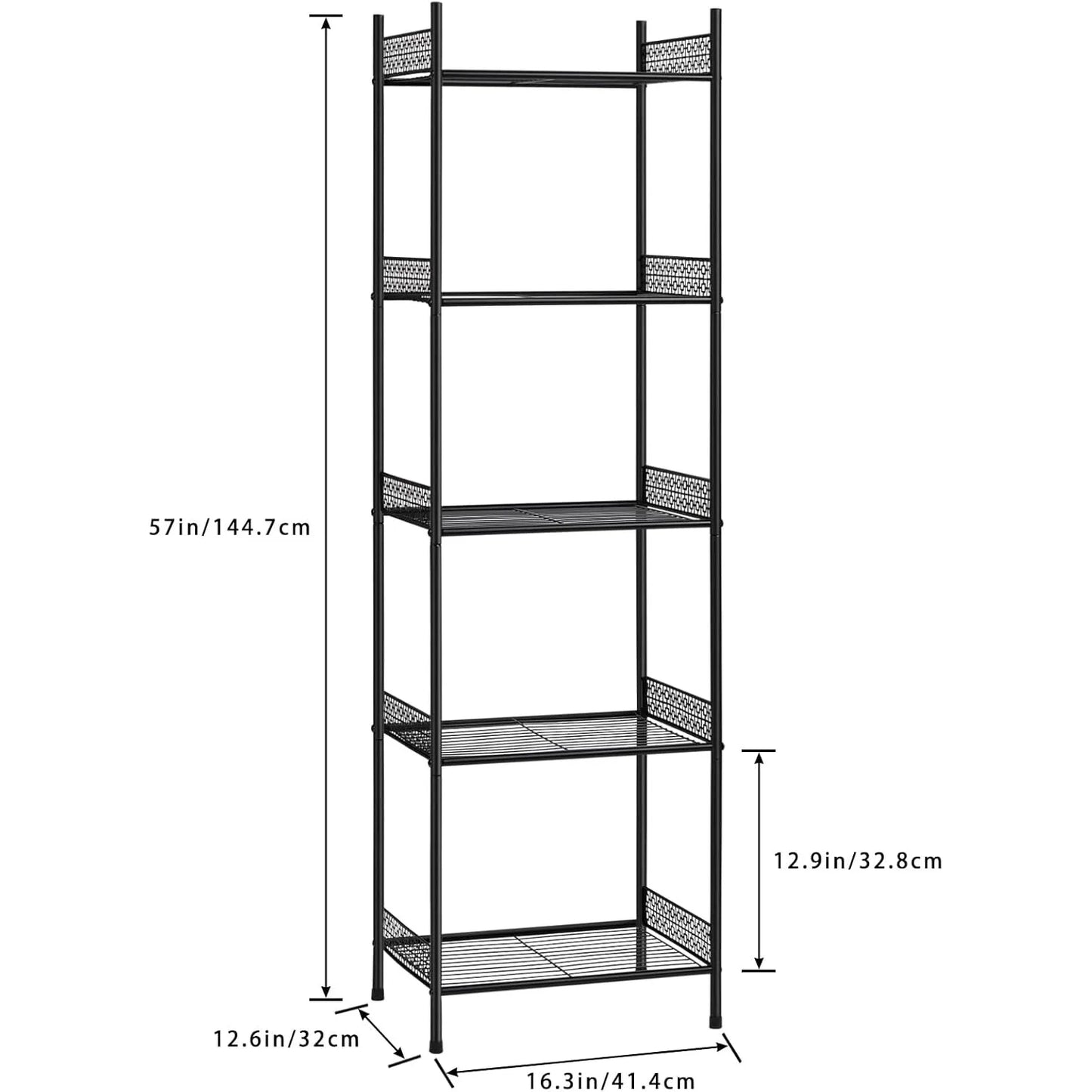 Industrial 5-Tier Wire Shelves Unit, Heavy Duty Free Standing Metal Rack Adjustable Height for Warehouse Garage, Black Storage