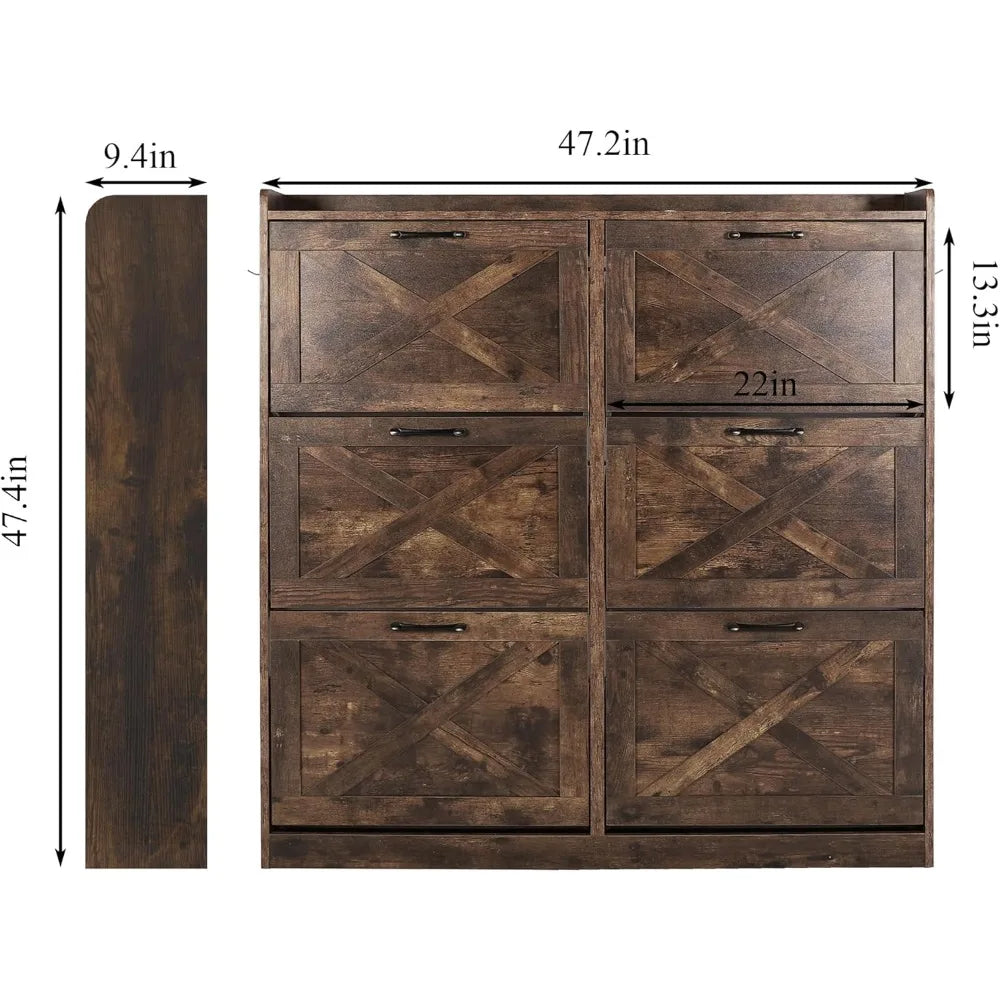 Shoe Storage Cabinet for Entryway, Hidden Shoe Rack Cabinet with 6 Flip Drawers, Farmhouse Freestanding Shoe Organizer Shoe Orga