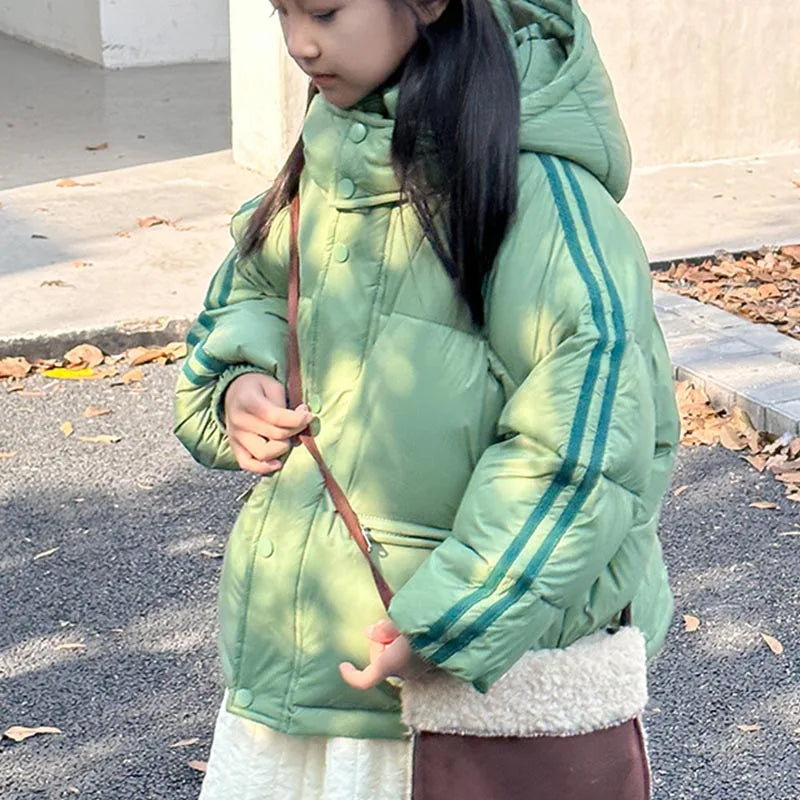 Children's Down Jacket Thicken Coat for Girls Hooded Down Jacket Keep Warm Medium Length Clothes Child Girl Two Fake Pieces Kids